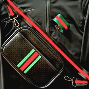 Perforated Red and Green Striped Crossbody